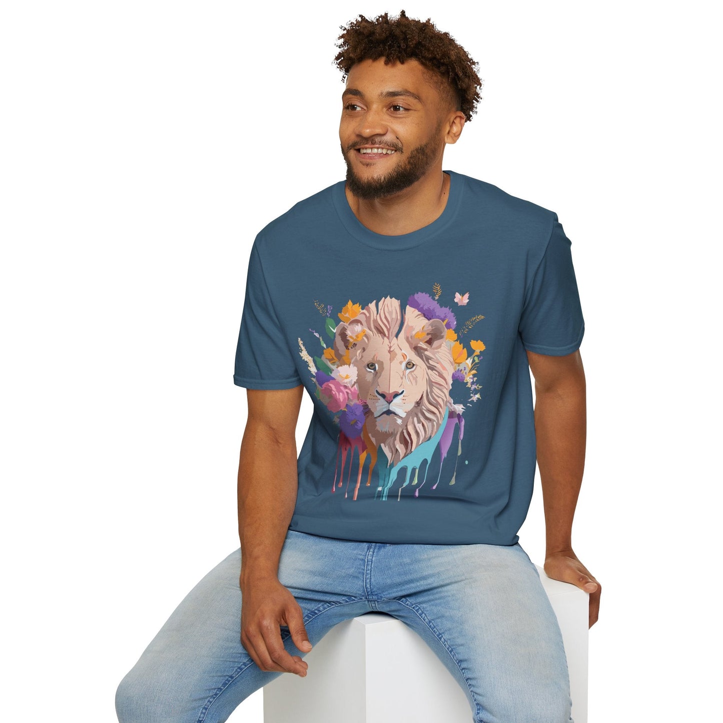 Unisex Lion Shirt Floral Lion Tee Softstyle 64000 Gildan Cotton Tee