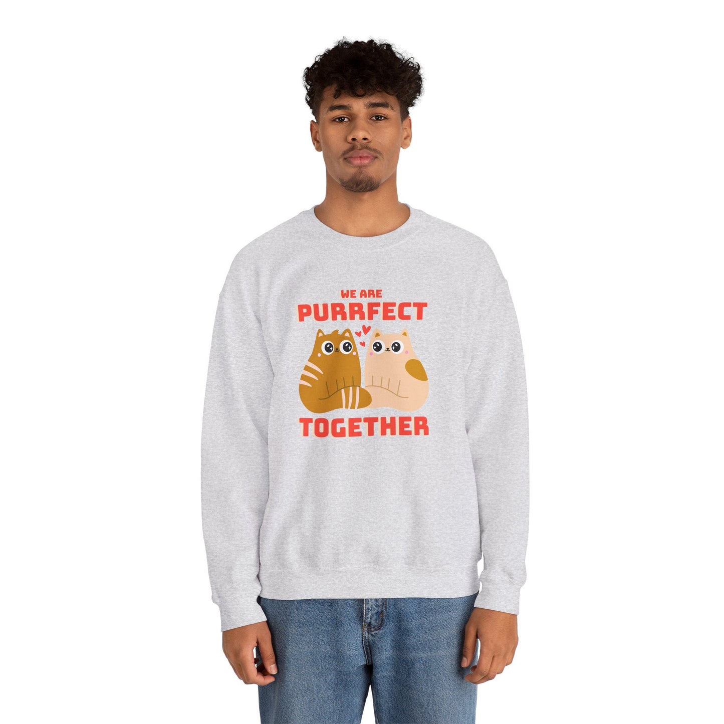 Cat Heart Sweatshirt Unisex 50/50 Cotton-Poly Blend Valentine Gift For Cat Lovers