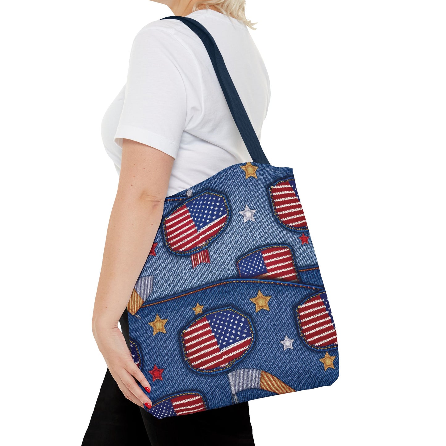 4th of July Graphic Denim Fabric Imitation Print Unisex Canvas Bag Poly Spun 3 Sizes Tote Bag 200-12