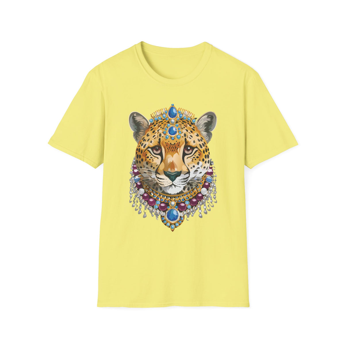 Jeweled Cheetah Face T-Shirt | Ornate Gemstone Leopard Illustration