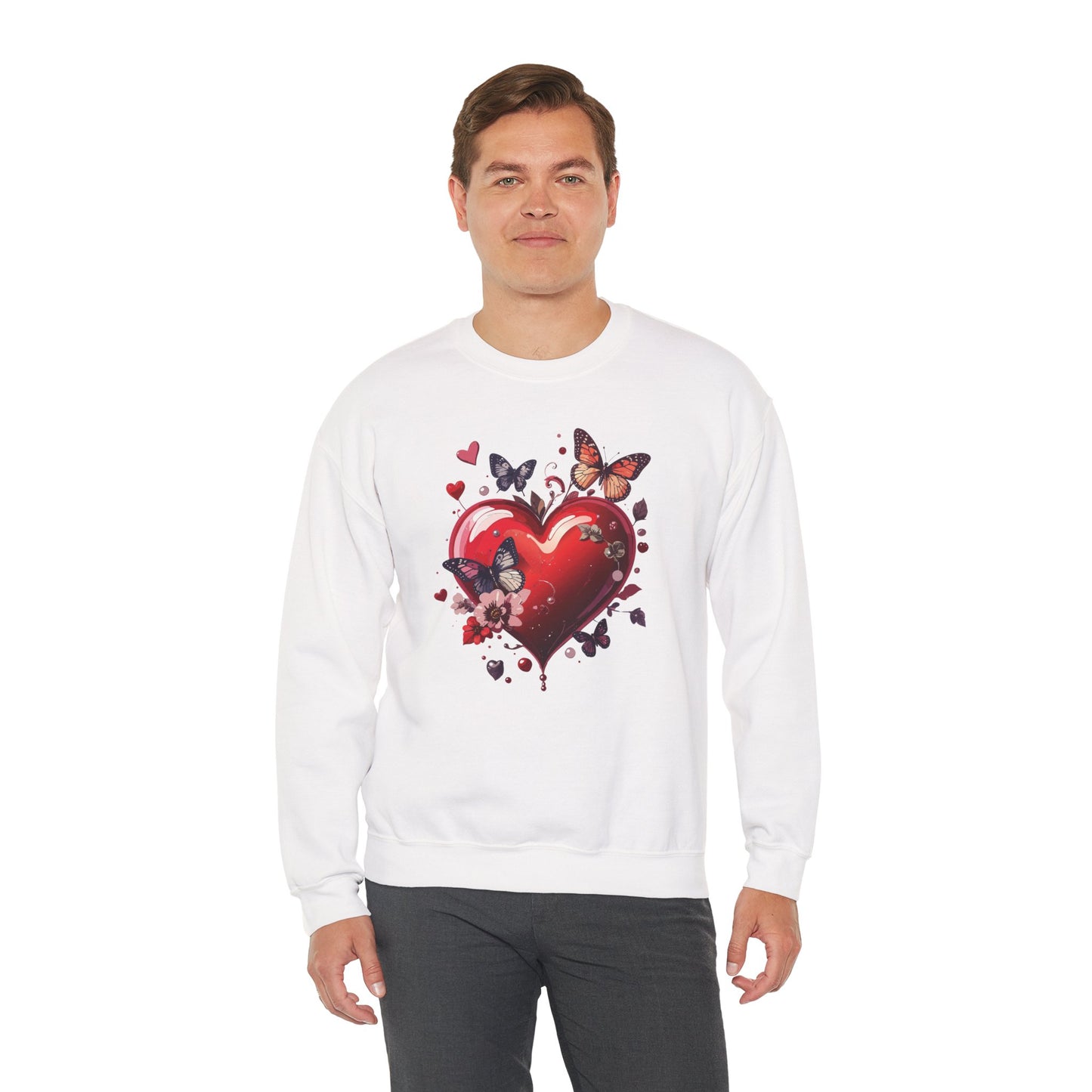 Big Red Heart Sweatshirt, Floral Red Heart Sweatshirt, Floral Love Sweatshirt, Valentine's Day Sweatshirt, Heart Floral Sweatshirt 105