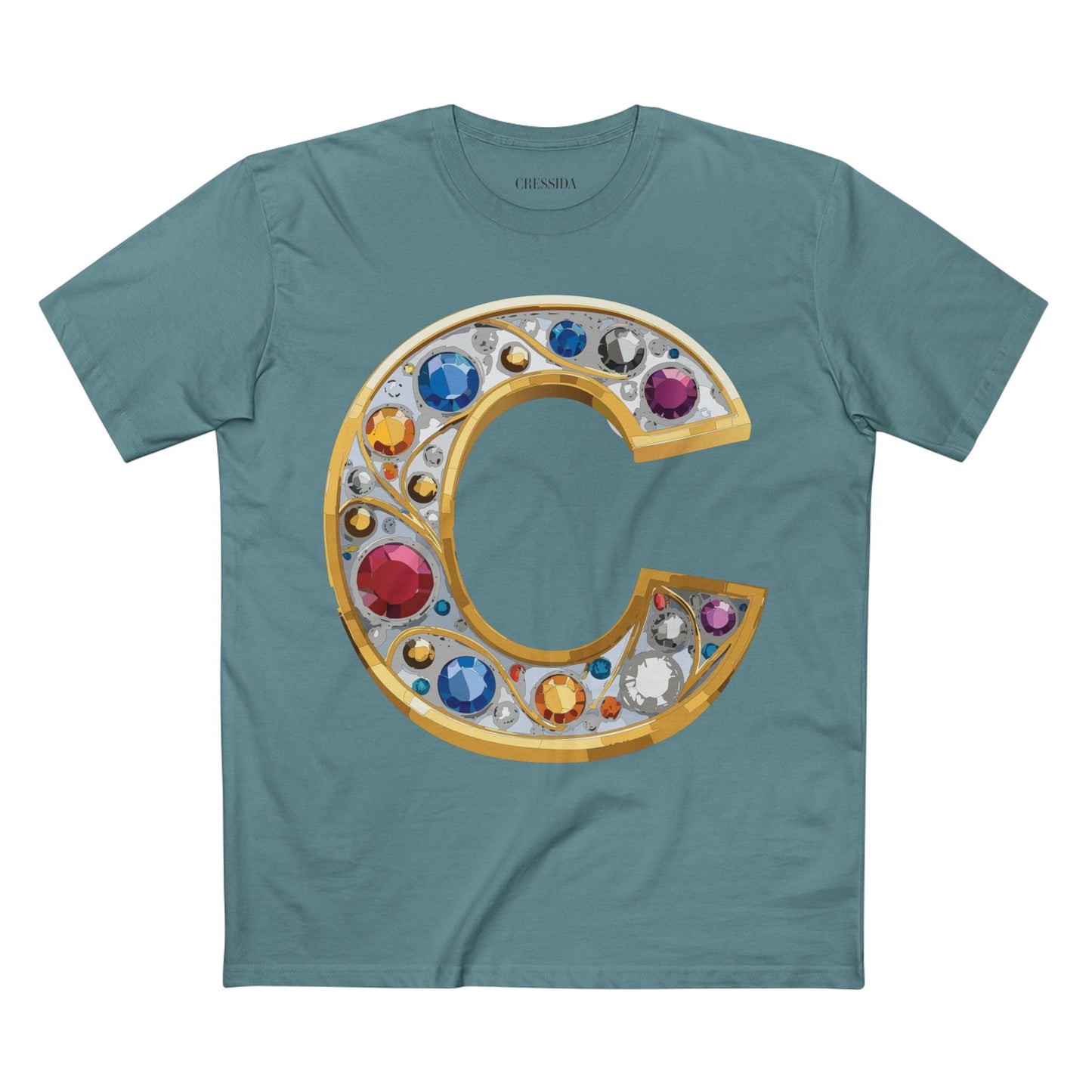 Letter C Graphic Design Tee Unisex 100 Cotton With Antique Gold Letters Artwork T-Shirt
