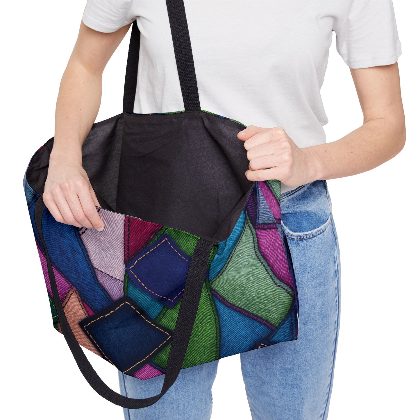 Denim Print Yoga Bag High-Quality 100% Spun Polyester 24x13 Canvas Gym Bag 33-2