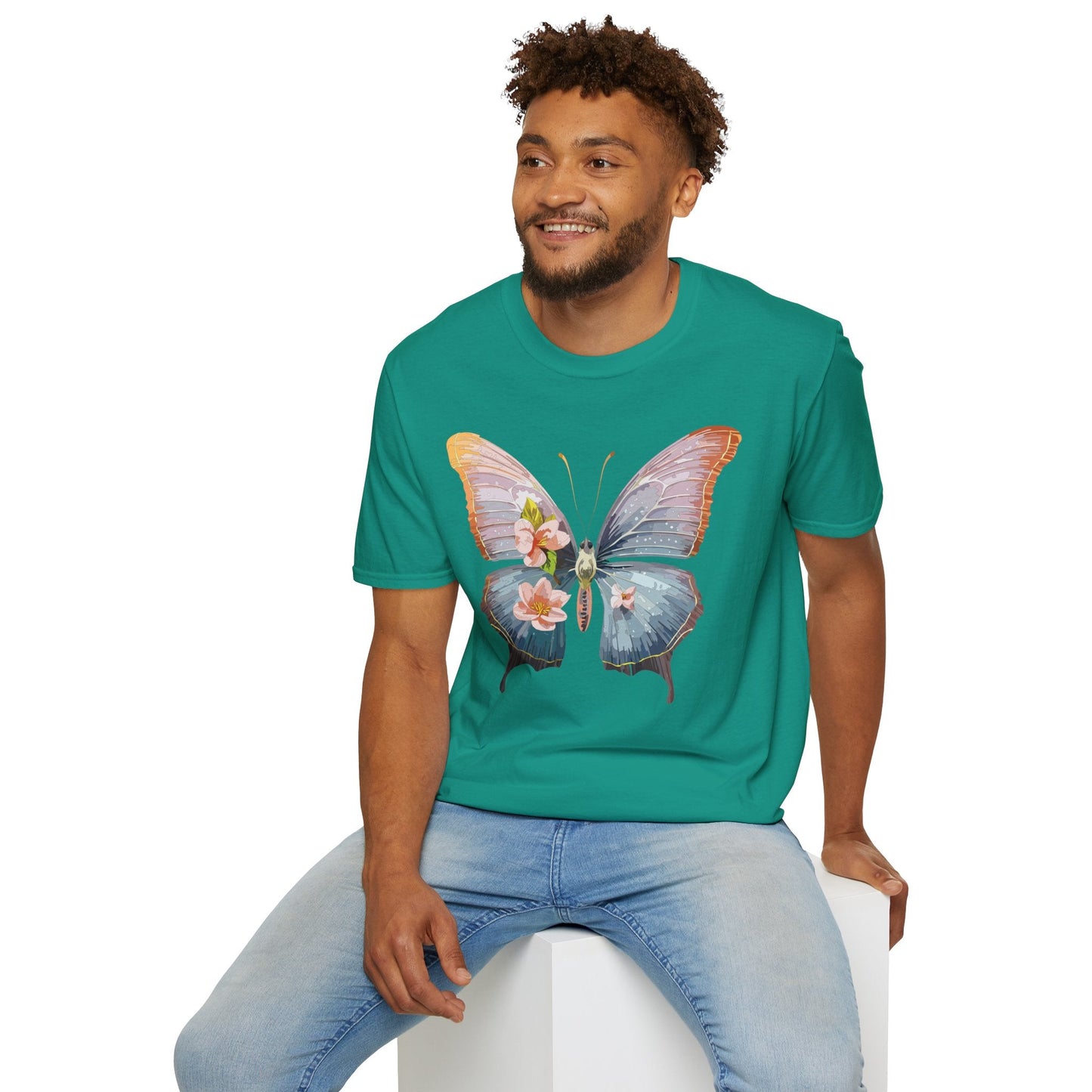 Butterfly Print T Shirt For Men Women Unisex Monarch Design Softstyle Cotton Tee