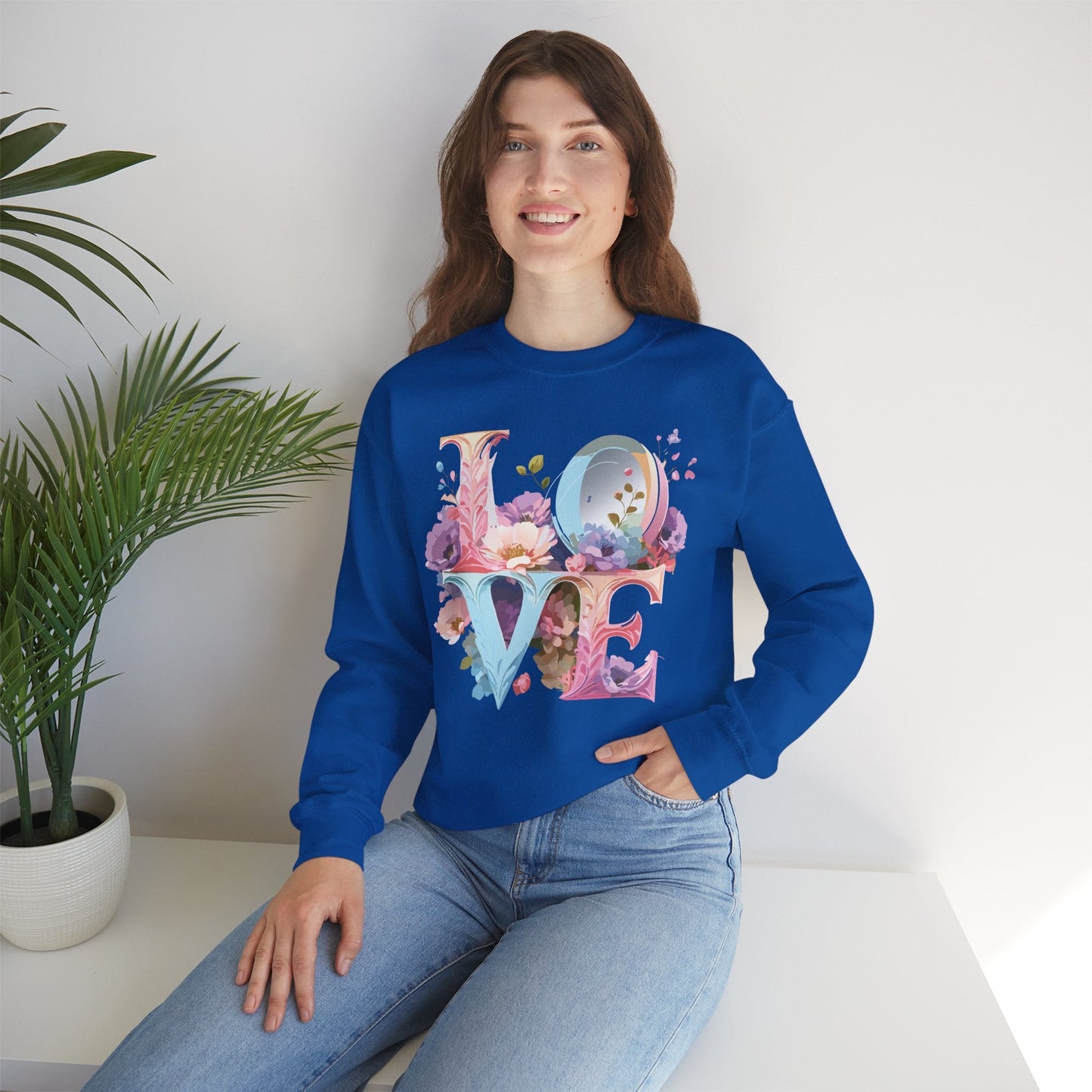 Floral Love Sweatshirt Unisex Crewneck Fifty Fifty Cotton Polyester Valentine Gift