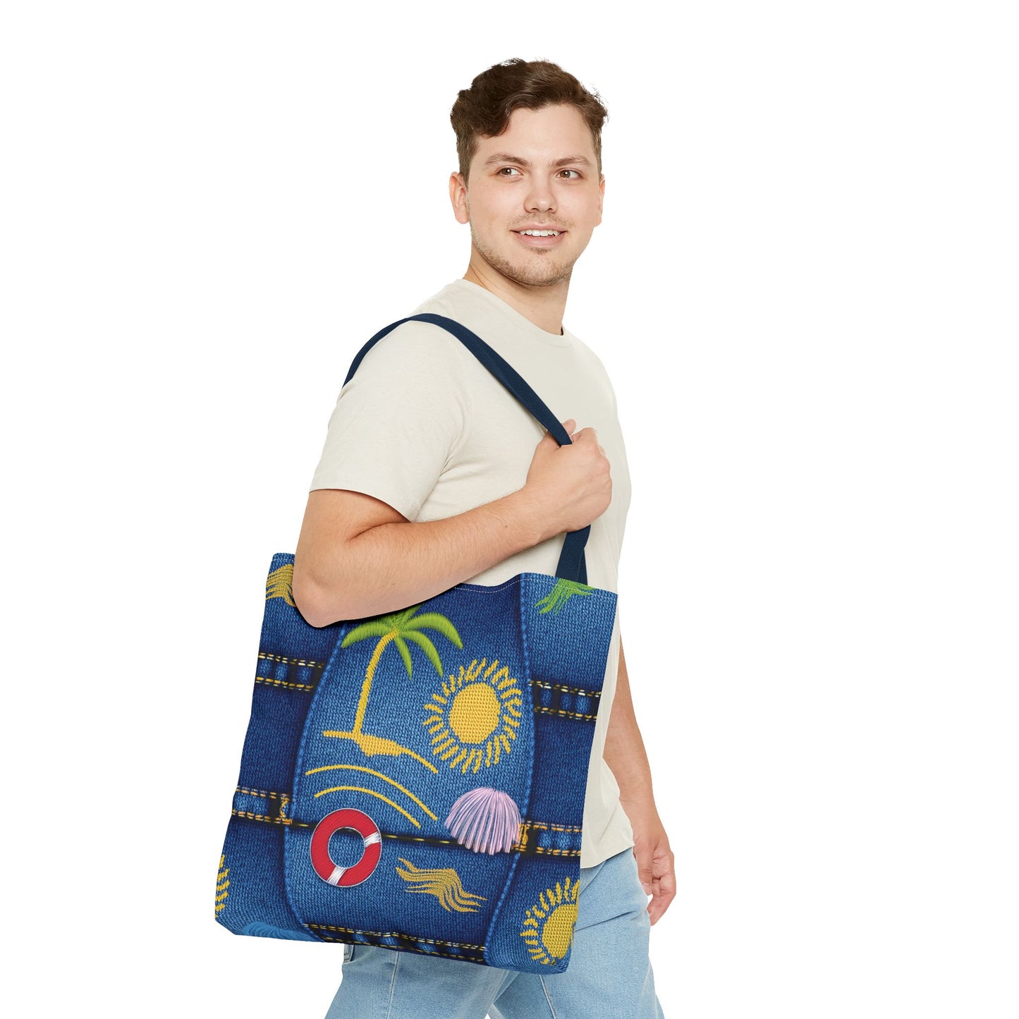 Denim Fabric Imitation Print Unisex Canvas Bag Poly Spun 3 Sizes Tote Bag 182-5