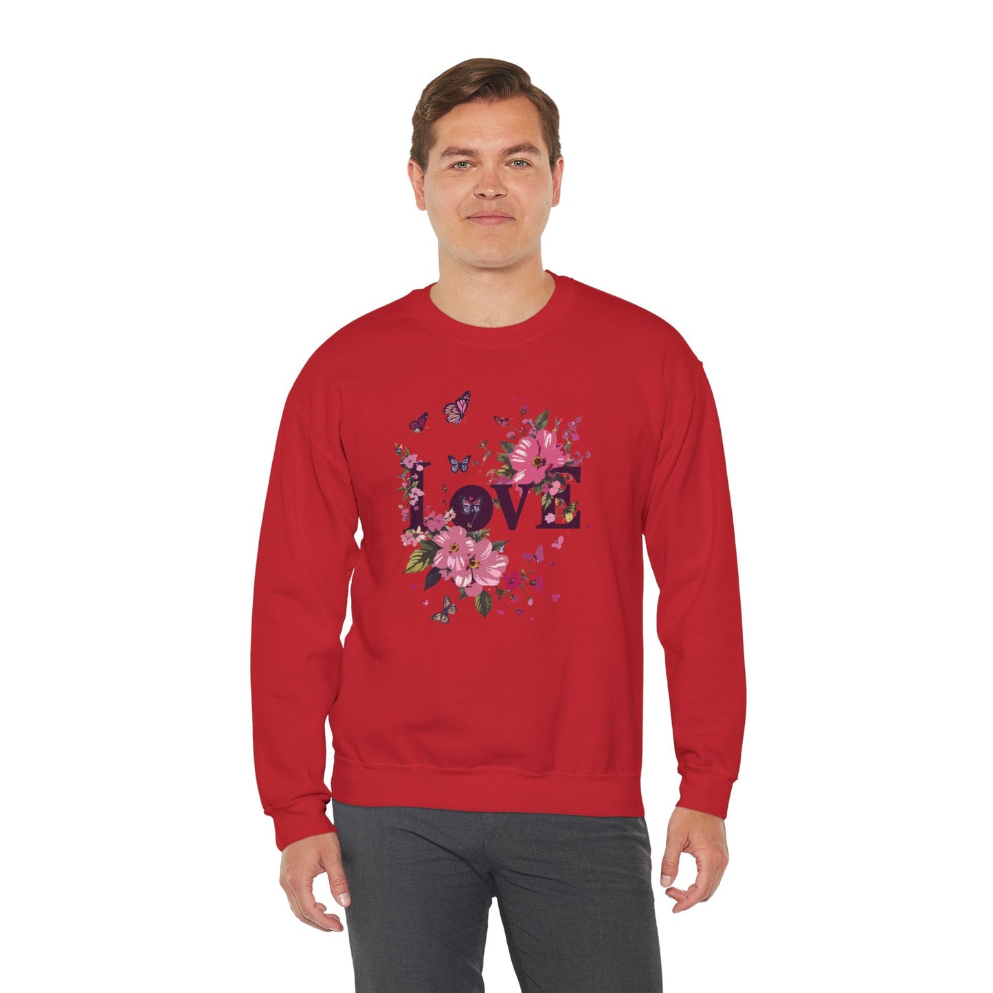 Unisex Floral Love Sweatshirt Fifty Fifty Cotton Poly Valentines Day Gift