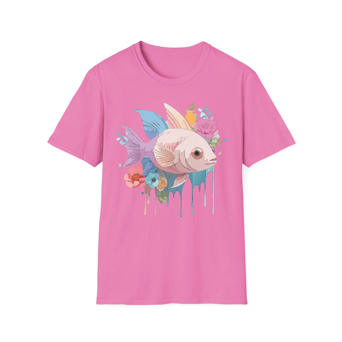 Pastel Floral Fish T-Shirt | Cute Koi Art, Watercolor Drip Design