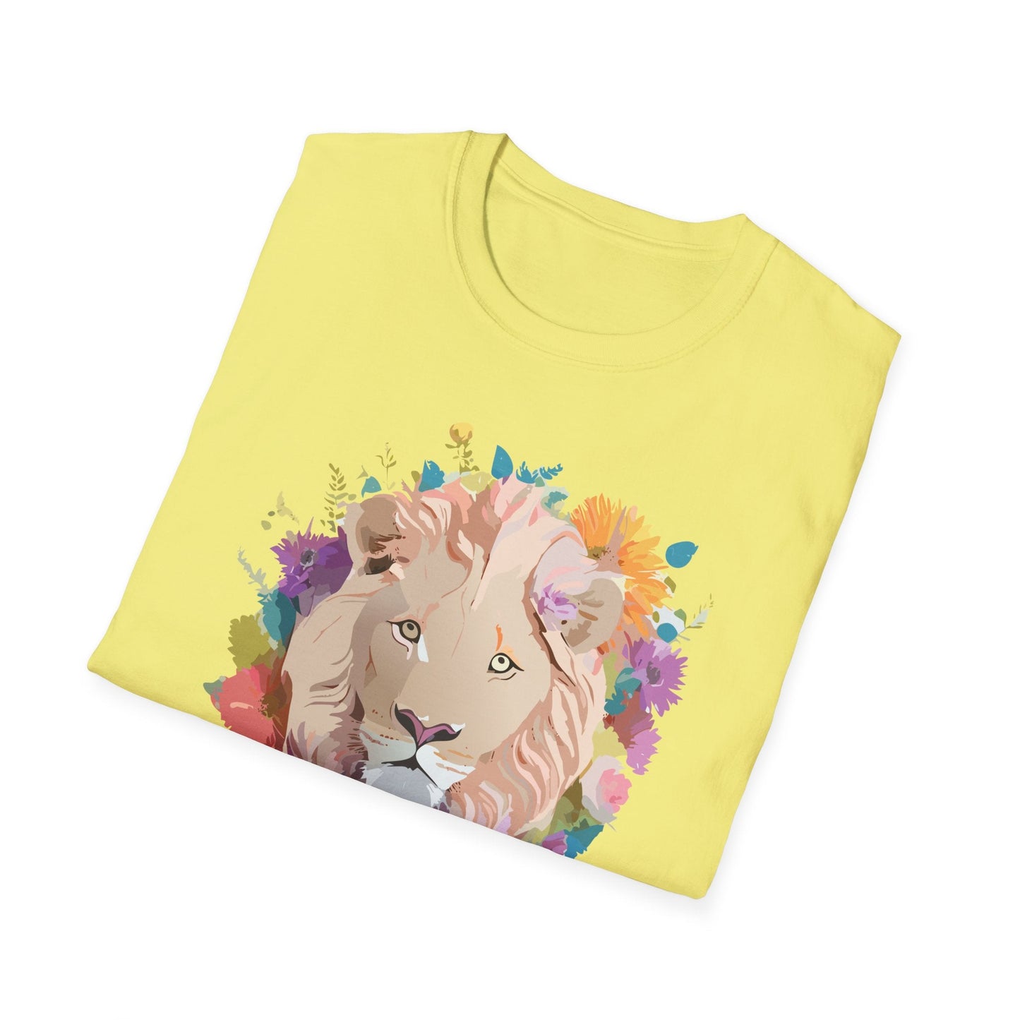 Unisex Lion Shirt Floral Lion Tee Softstyle Gildan 64000 100 Percent Cotton