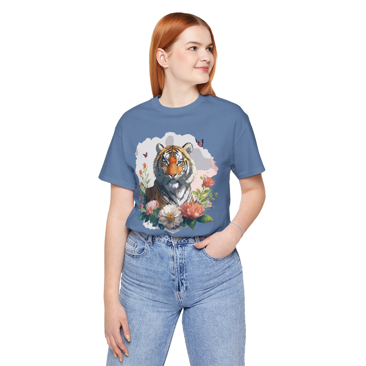 Floral Tiger Graphic Tee, Animal Shirt, Tiger Shirt, Flower Top, T-Shirt with Animal, Art Design