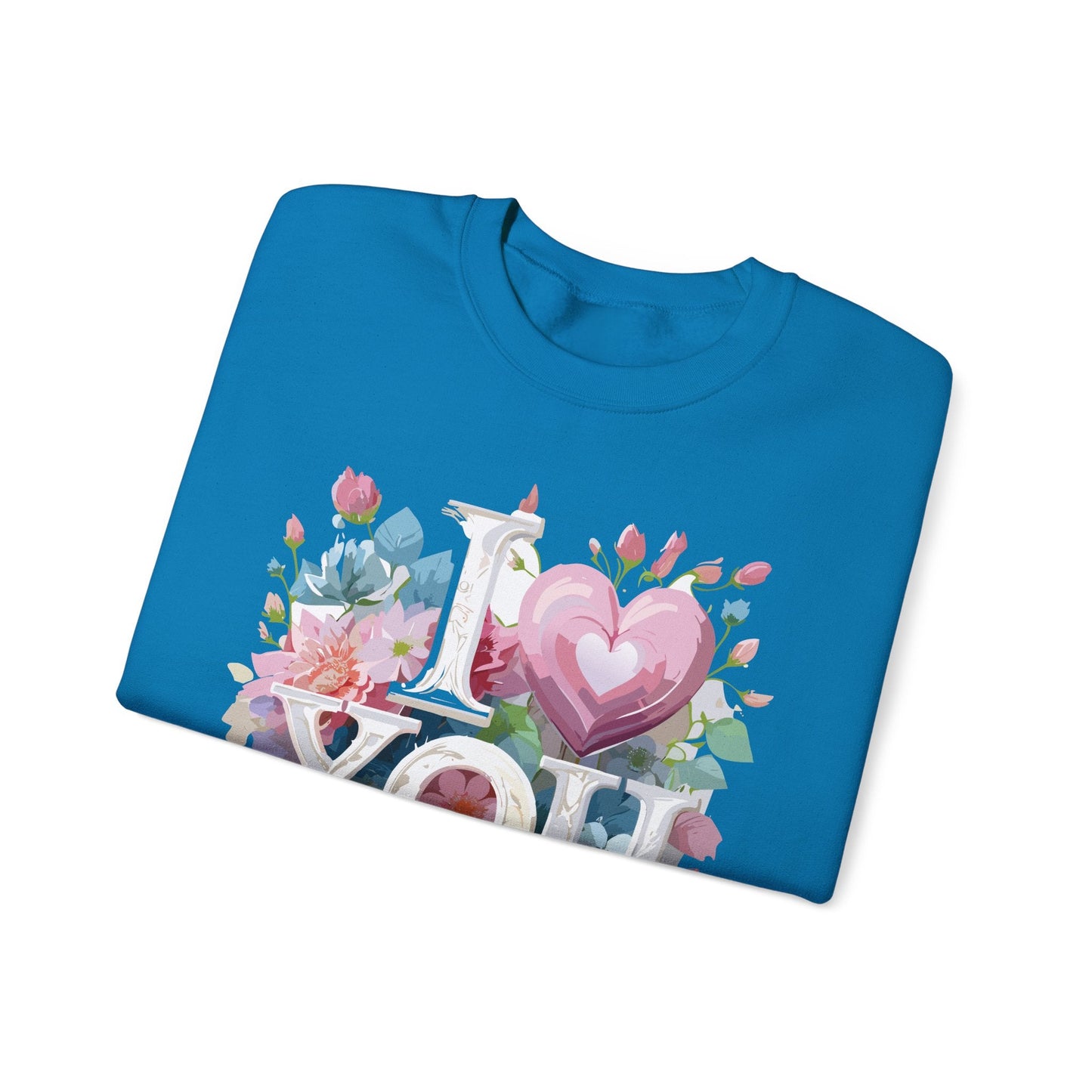 Floral Love Sweatshirt Unisex Valentine Day Flower Print Crewneck Gildan 18000 Cozy