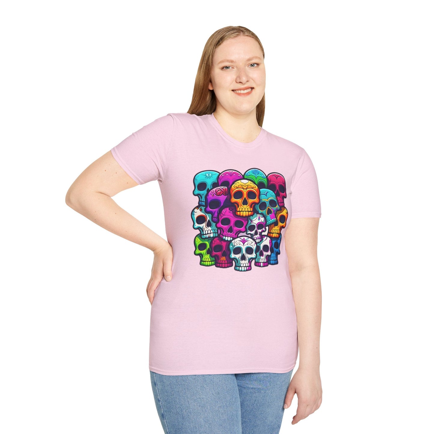 Unisex Skull Tee Shirt With Skeleton Design Gildan Softstyle 64000 100 Percent Ring Spun Cotton