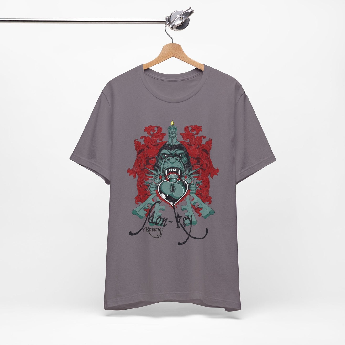 Gorilla Crest with Sword and Heart T-Shirt Heraldic Gothic Design Rock Band T-Shirt