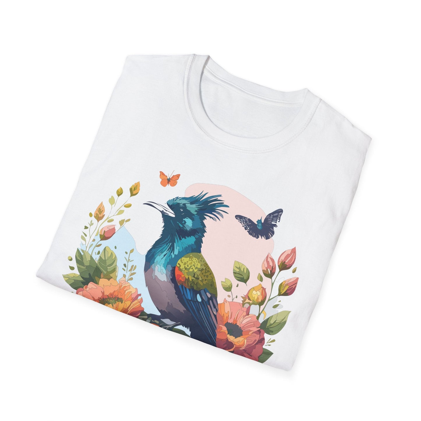 Floral Bird T Shirt Unisex Tee 100 Percent Ring Spun Cotton Softstyle Gildan 64000 Comfort Fit