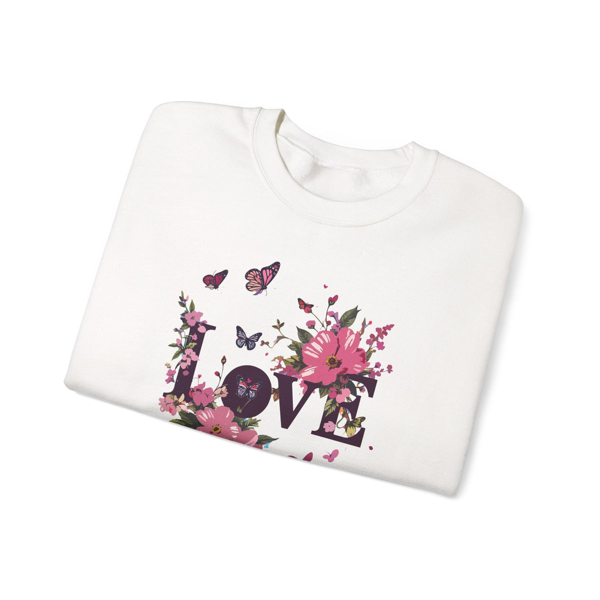Unisex Floral Love Sweatshirt, Love Floral Sweatshirt, Floral Butterfly Sweatshirt, 50/50 Cotton-Poly Valentine's Day Sweatshirt 05