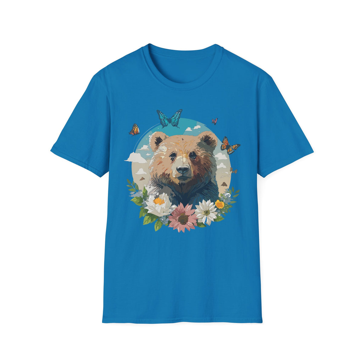 Floral Bear Wildlife Graphic Tee Unisex 100 Cotton Gildan T-Shirt