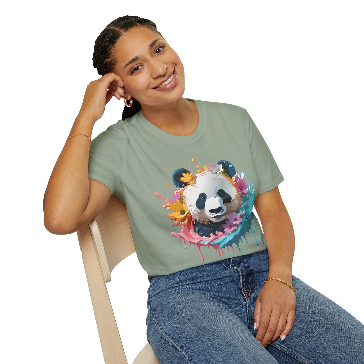 Unisex Panda Shirt Softstyle Tee 100 Percent Ring Spun Cotton Casual Animal Print