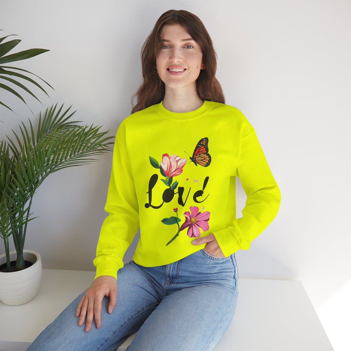 Floral Love Butterfly Sweatshirt For Valentines Day Unisex Heavy Blend Cozy Crewneck