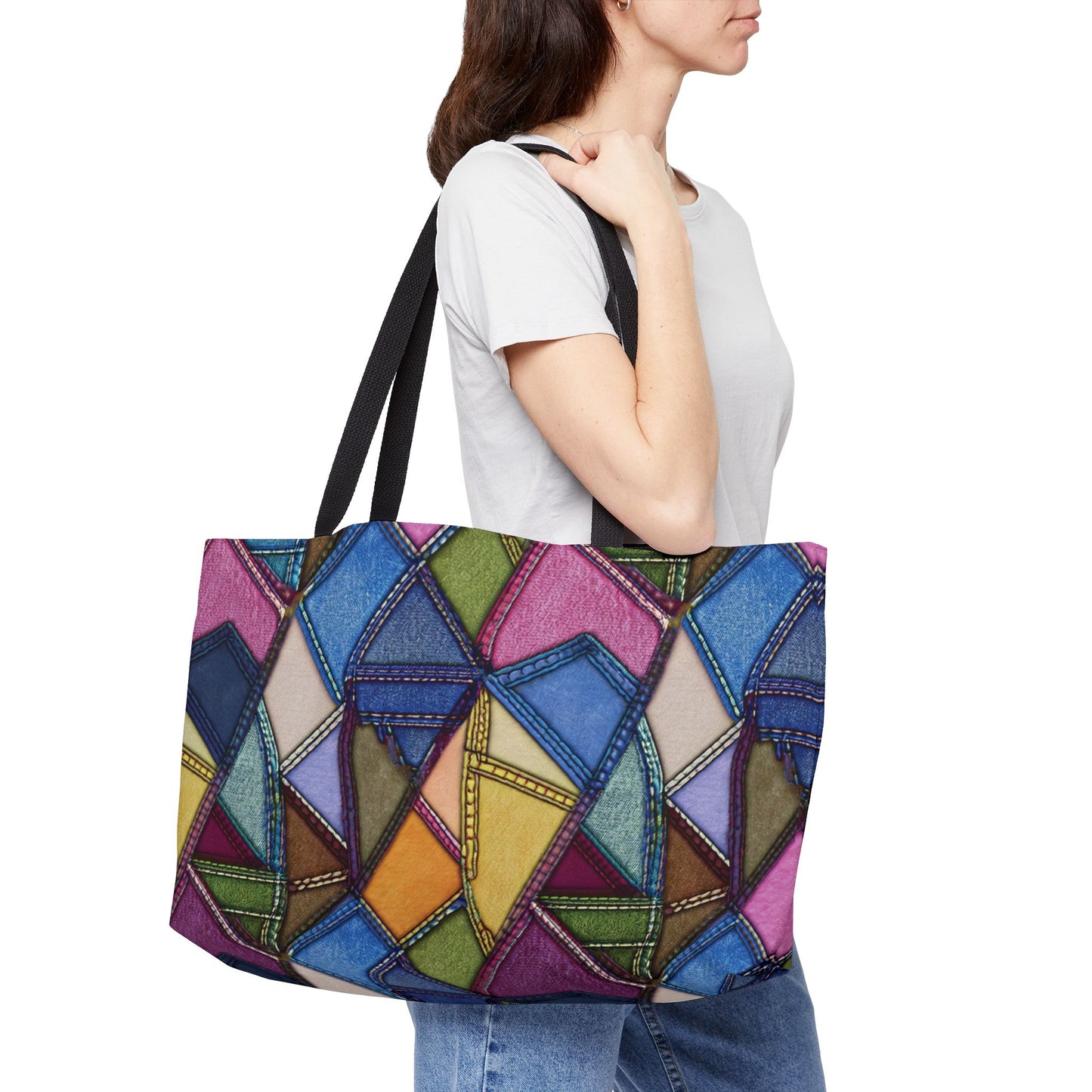 Denim Print Yoga Bag High-Quality 100% Spun Polyester 24x13 Canvas Gym Bag 49