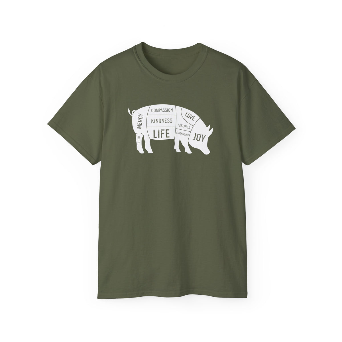 Pig Diagram Typography Tee | Love, Joy, Kindness, Life
