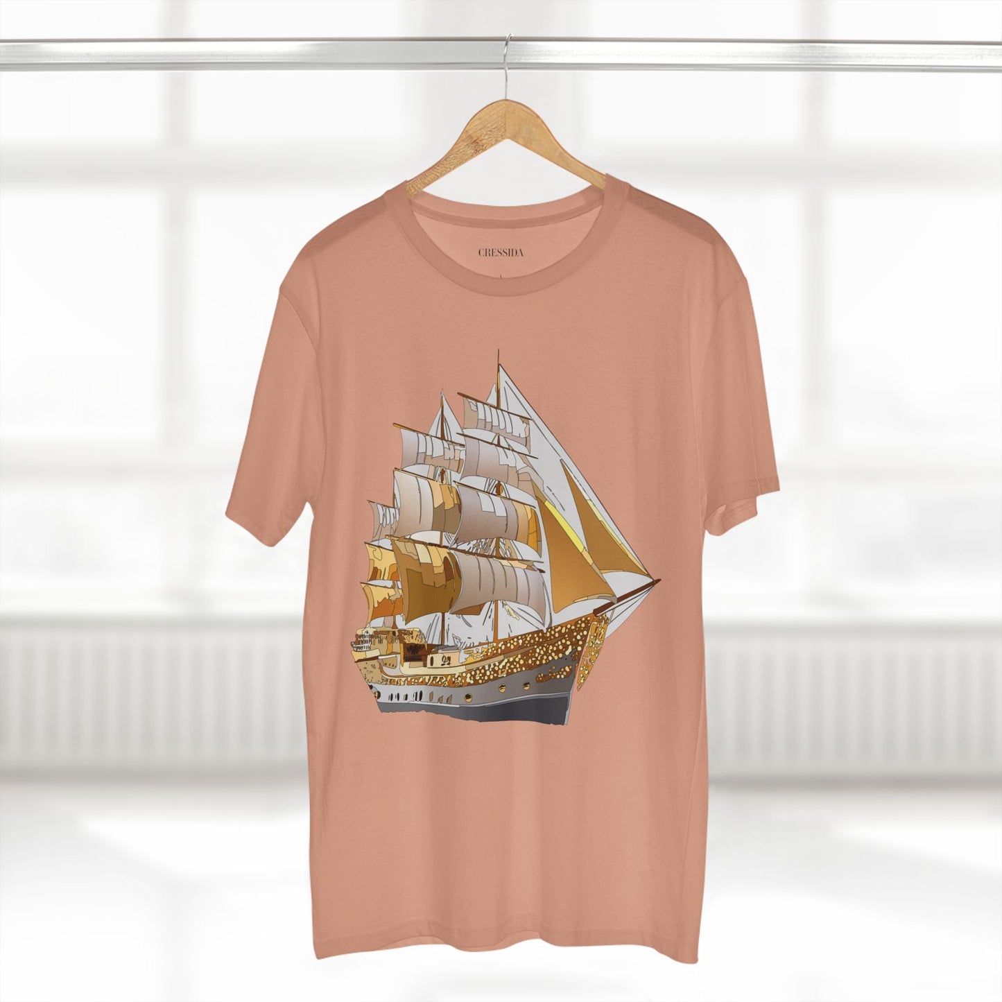 Ship Graphic Unisex 100 Cotton T-Shirt with Gold Frigate Art Design 21