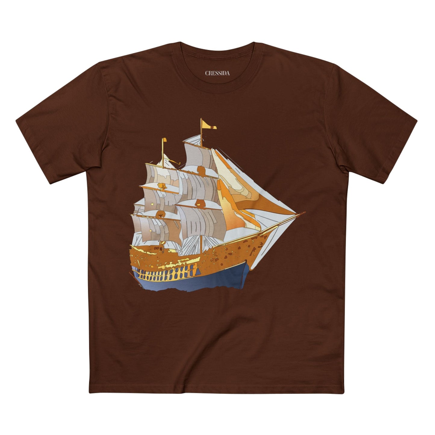 Ship Graphic Unisex 100 Cotton T-Shirt with Gold Frigate Art Design 23