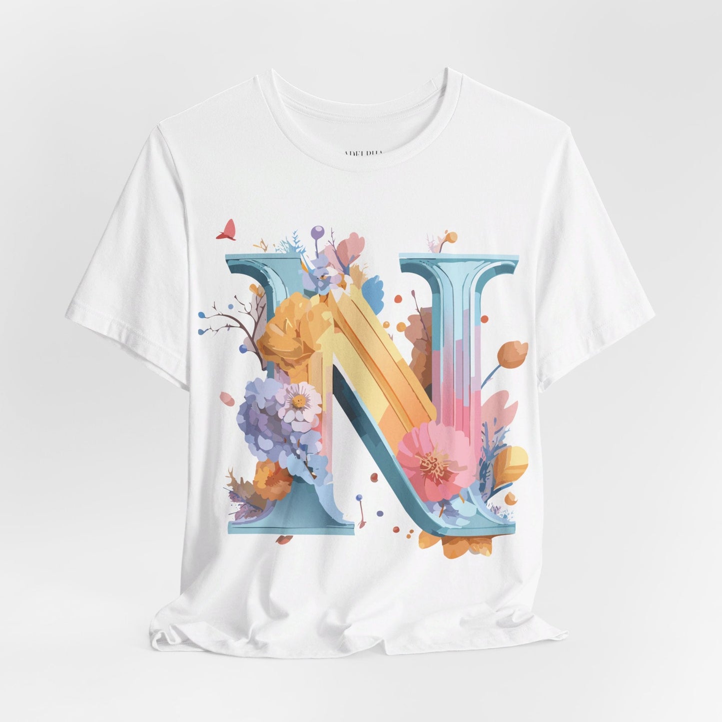 Letter N Shirt Classic Unisex Graphic Tee With Premium Vintage Adelpha Artwork Jersey Short Sleeve