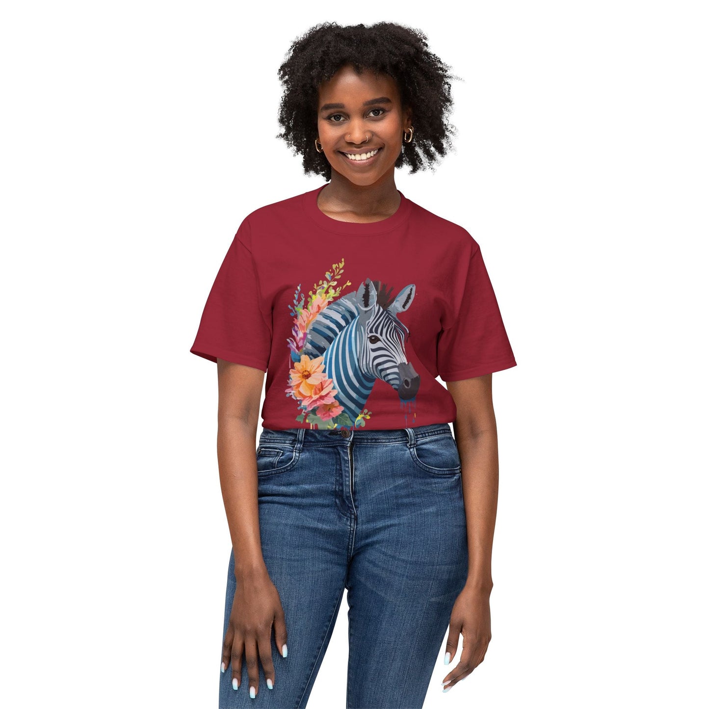 Unisex Zebra Art Print T Shirt 100 Percent Cotton Vintage Floral Design Tee Made In USA