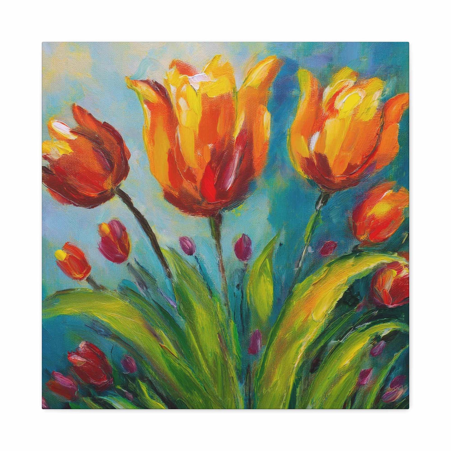 Tulips Print Canvas, Floral Oil Paint Print 20x20, 24x24, 30x30, 32x32, 36x36 Art Design Pine-Wood Inner Frame MC-143