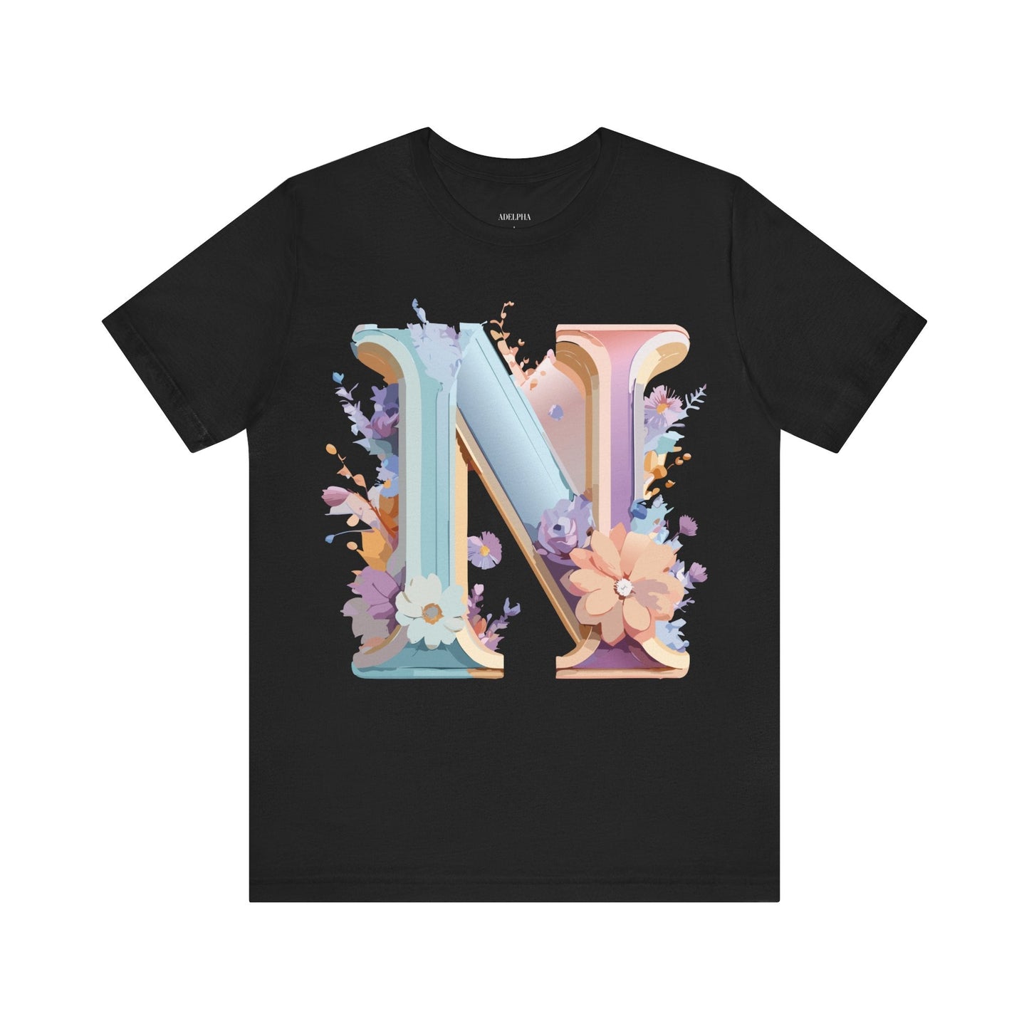 Letter N Shirt Graphic Tee Unisex Vintage Inspired Art Adelpha Design Short Sleeve