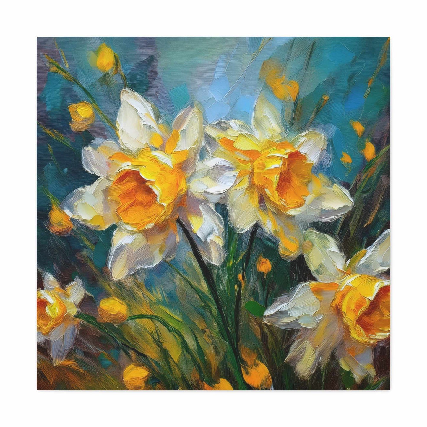 Narcissus Print Canvas, Floral Oil Paint Print 20x20, 24x24, 30x30, 32x32, 36x36 Art Design Pine-Wood Inner Frame MC-175