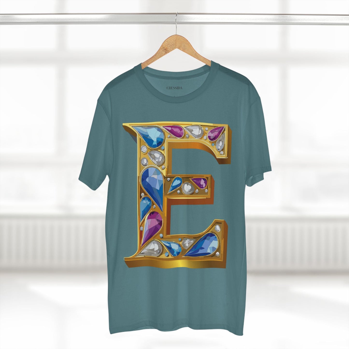 Letter E Graphic Design Tee Unisex 100 Cotton With Antique Gold Letters Artwork T-Shirt