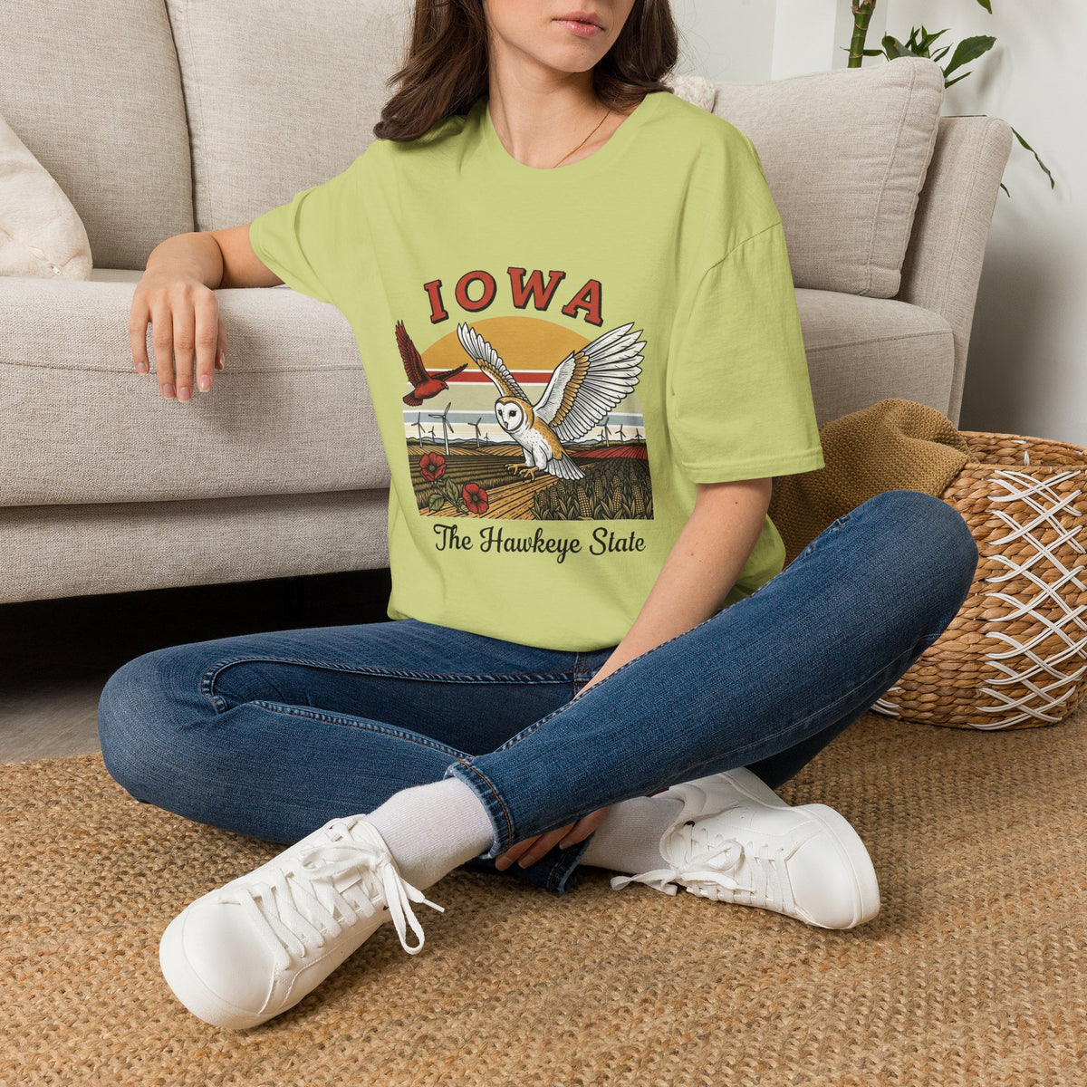 Iowa Barn Owl T-Shirt — The Hawkeye State Vintage State Pride Tee Travel Tourist Graphic Design Unisex 100 Cotton Gildan T-Shirt