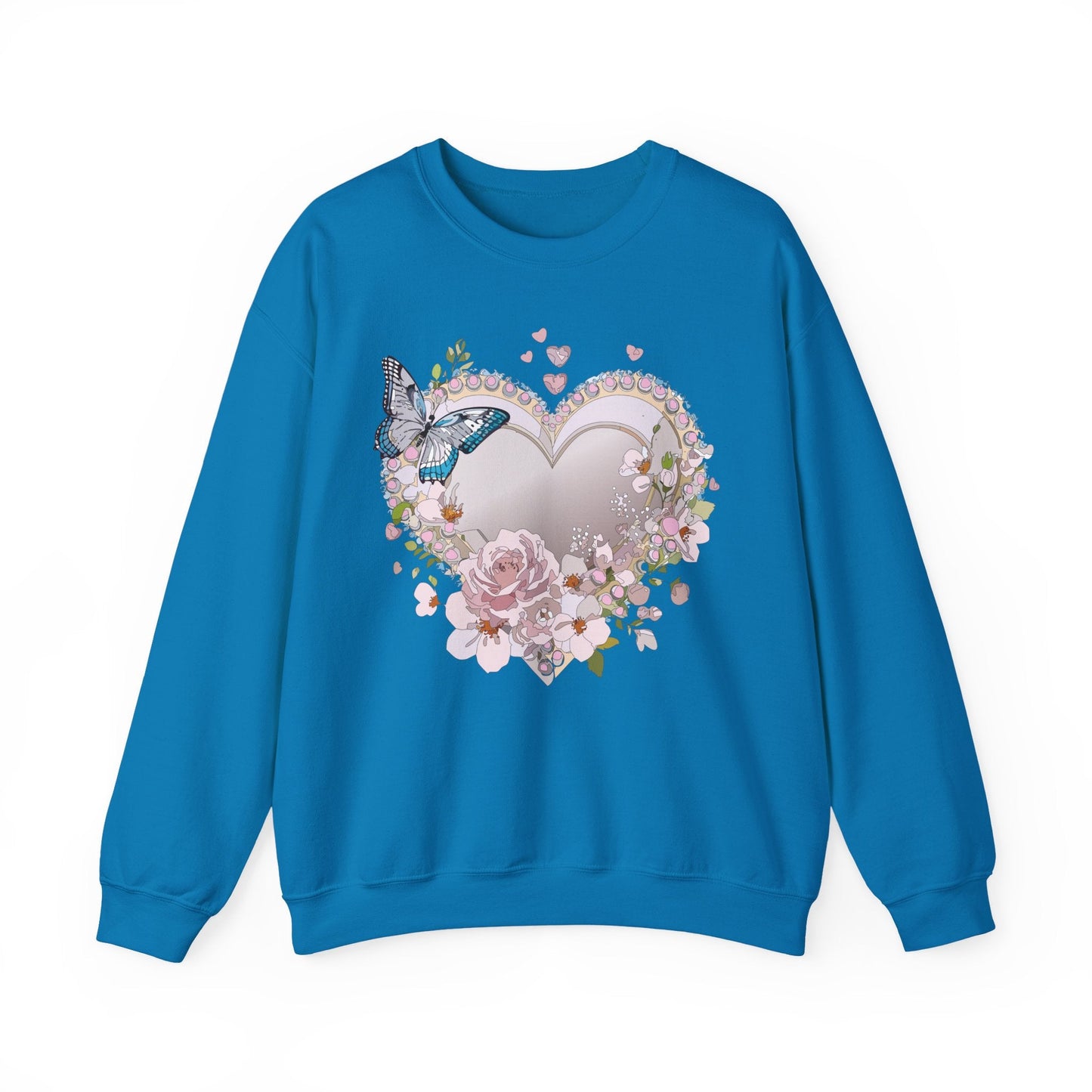 Unisex Floral Heart Sweatshirt For Valentines Day With Floral Love Print Crewneck Heavy Blend