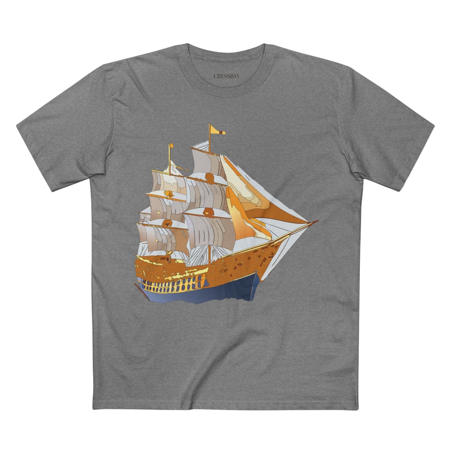 Ship Graphic Unisex 100 Cotton T-Shirt with Gold Frigate Art Design 23