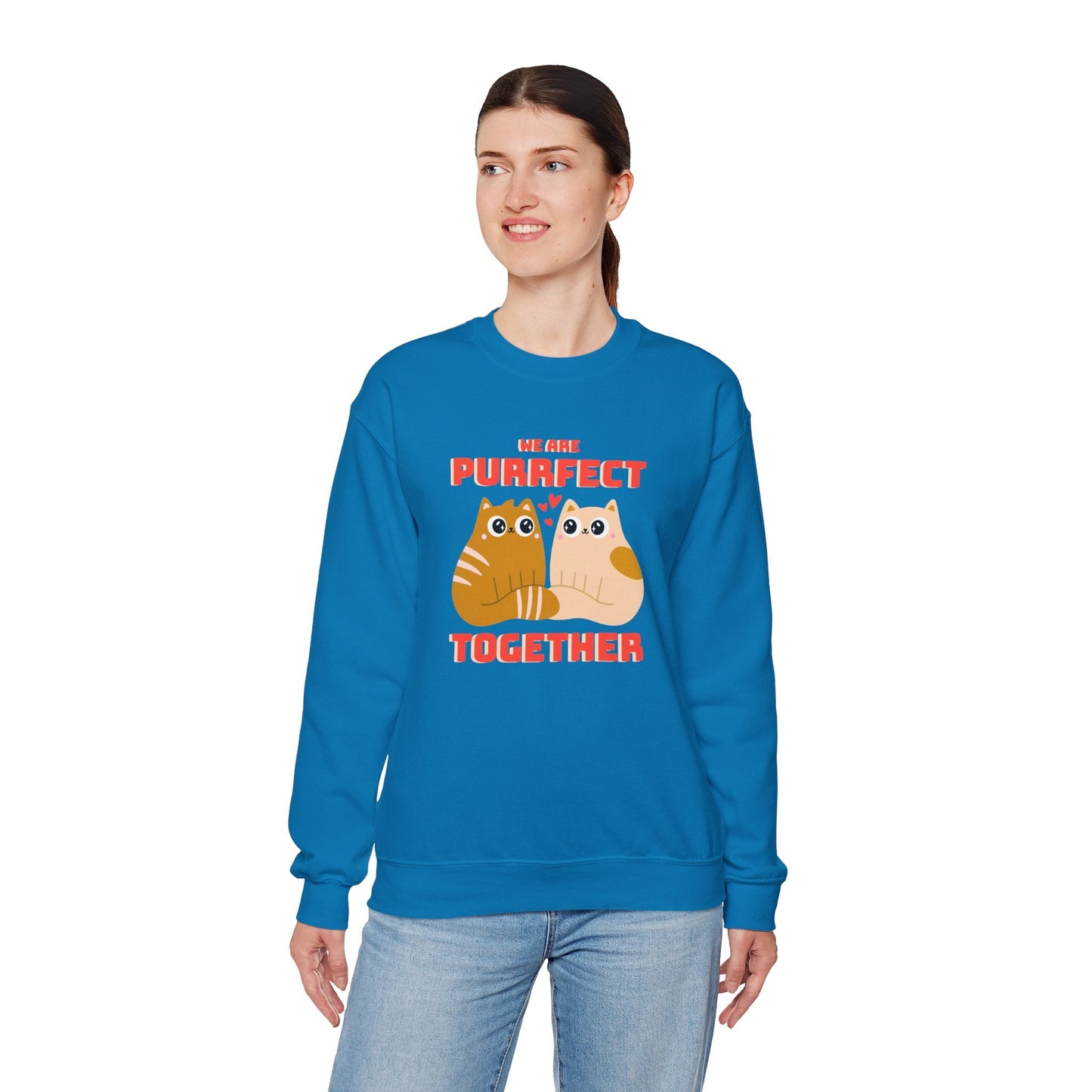 Cat Heart Sweatshirt Unisex 50/50 Cotton-Poly Blend Valentine Gift For Cat Lovers