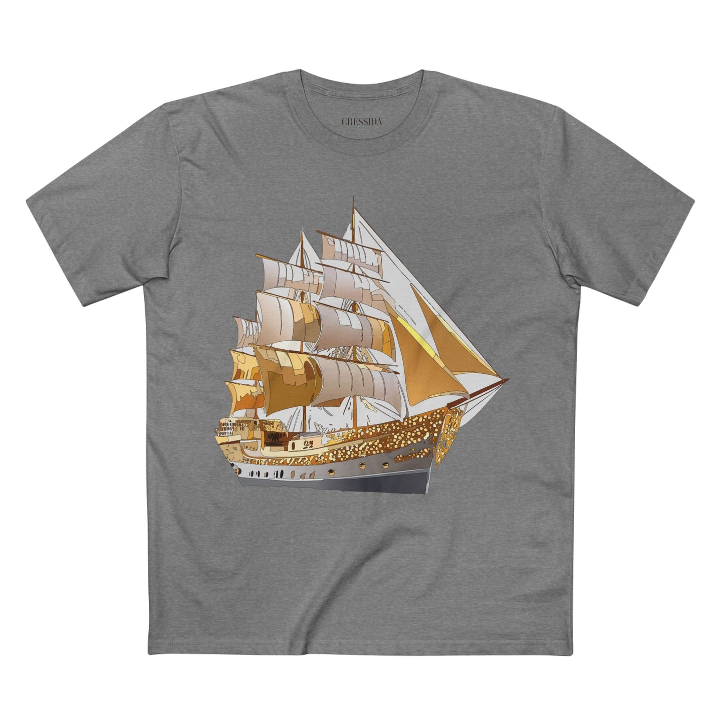 Ship Graphic Unisex 100 Cotton T-Shirt with Gold Frigate Art Design 21