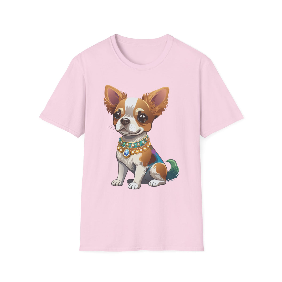 Chihuahua Pup Graphic T-Shirt — Cute Jewel-Collared Dog Graphic Design Unisex 100 Cotton Gildan T-Shirt
