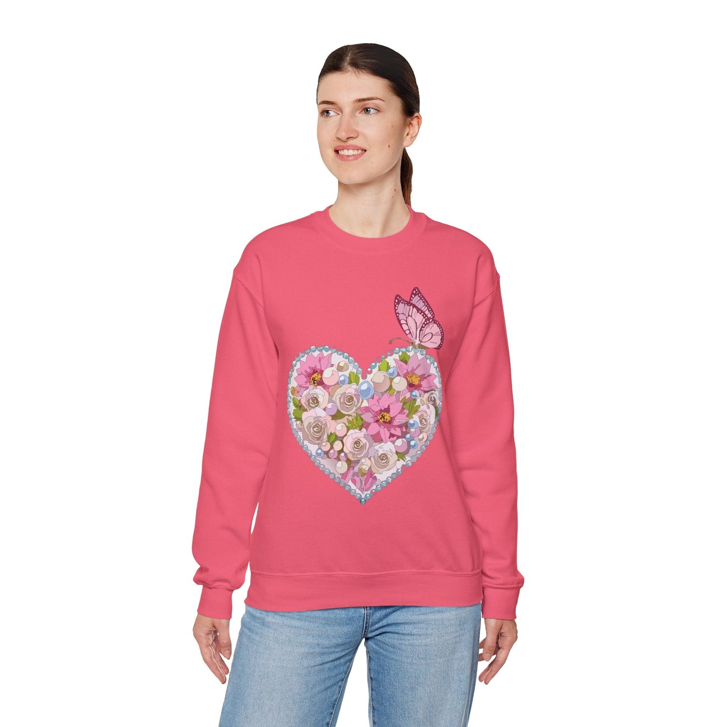 Floral Heart Sweatshirt Unisex Crewneck Valentines Day 50 50 Heavy Blend Gildan 18000