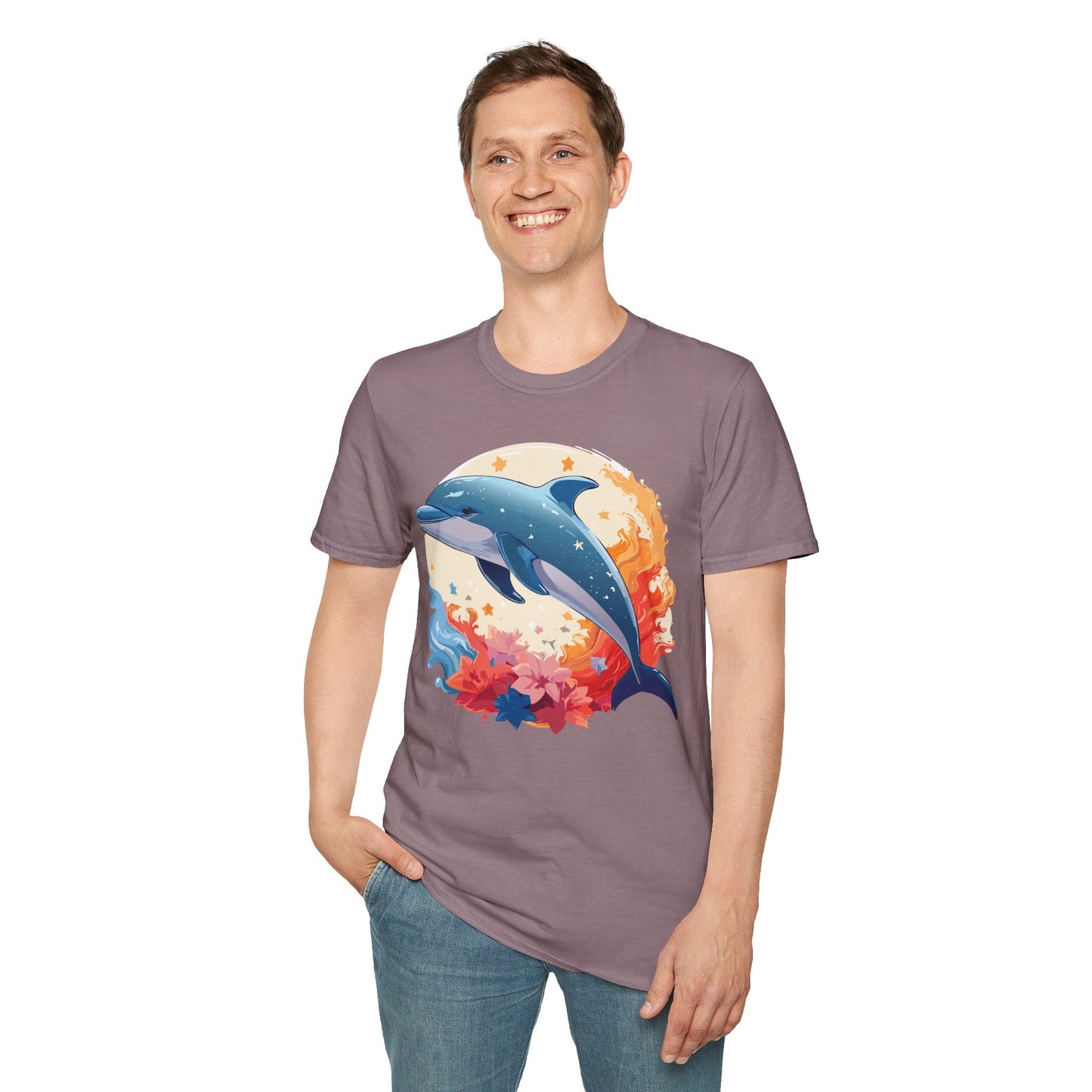 Dolphin T Shirt Unisex Softstyle Gildan 64000 100 Percent Ring Spun Cotton Animal Fish Tee