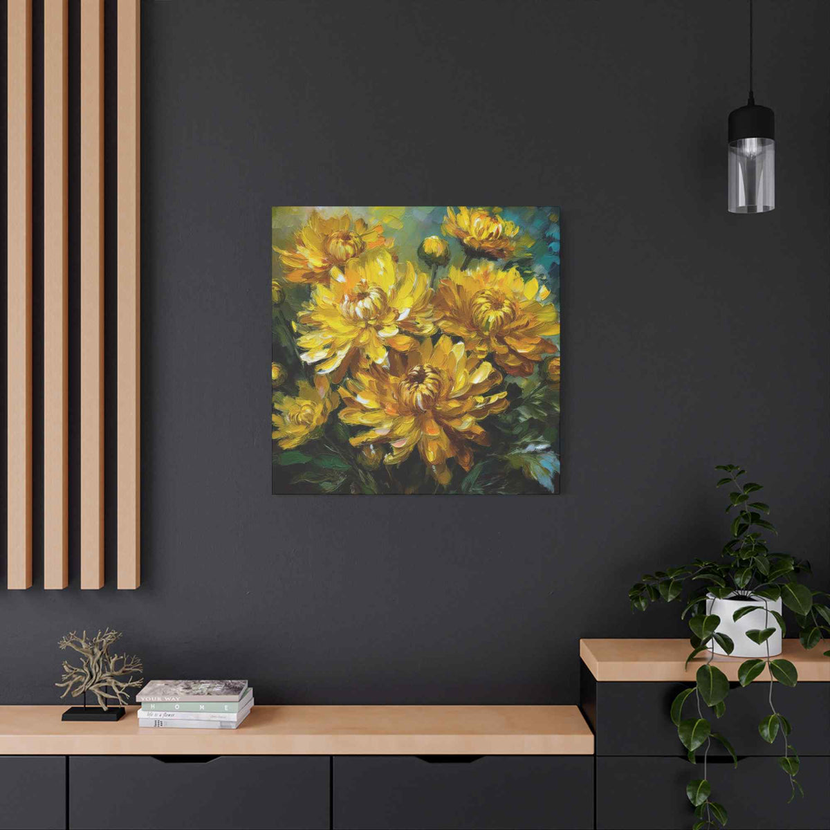Chrysanthemums Print Canvas, Floral Oil Paint Print 20x20, 24x24, 30x30, 32x32, 36x36 Art Design Pine-Wood Inner Frame MC-162
