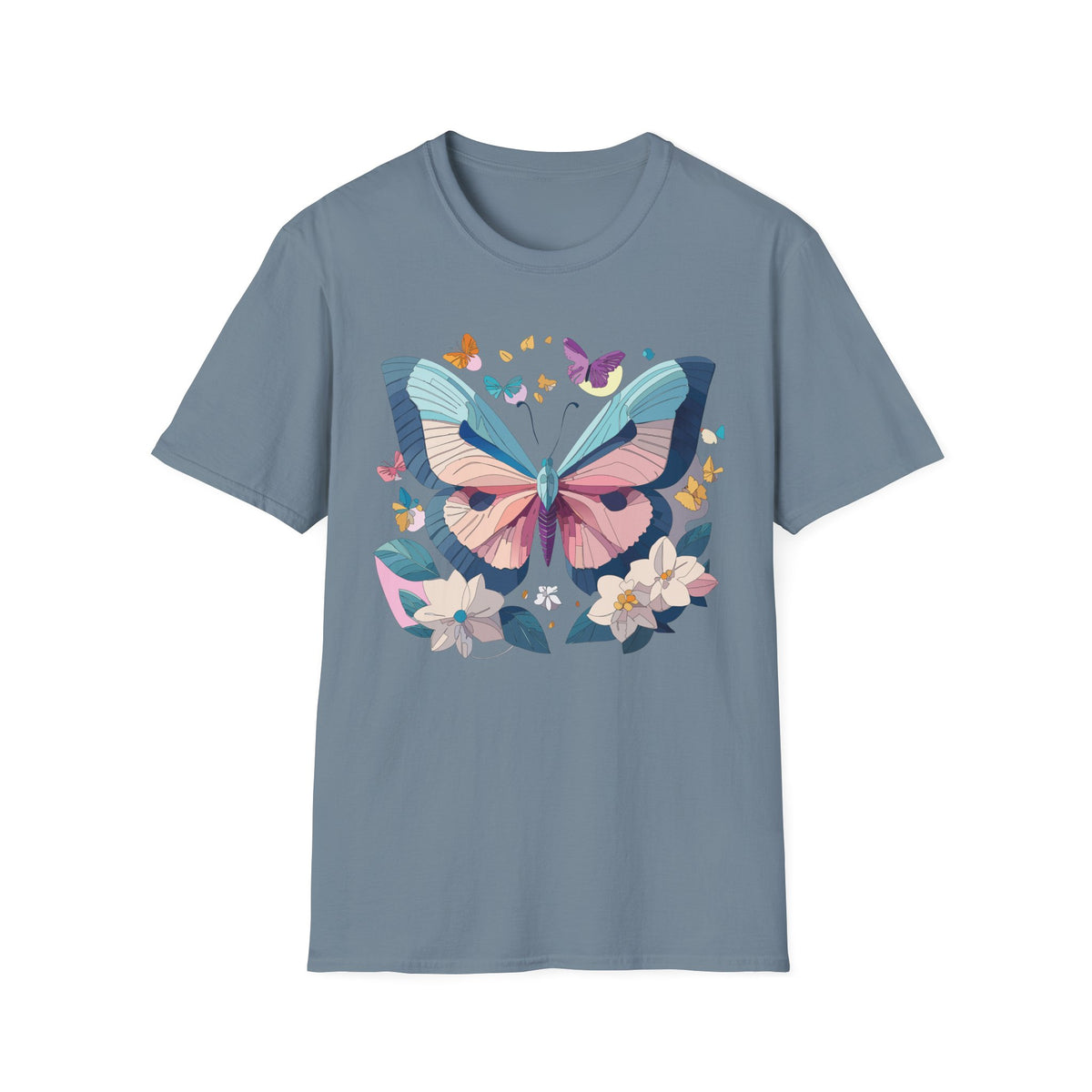 Pastel Butterfly Floral Moths Graphic Design Unisex 100 Cotton Gildan T-Shirt