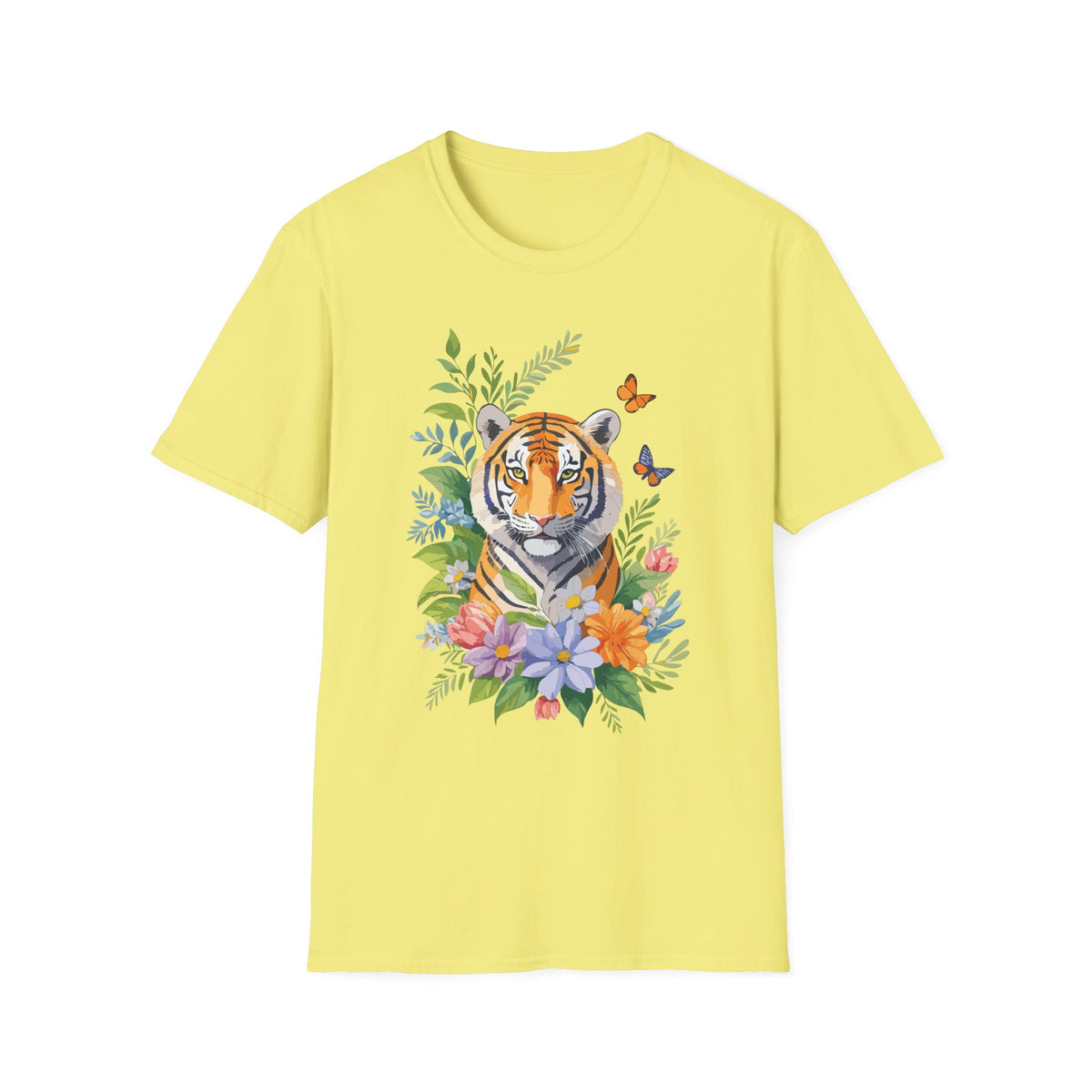 Watercolor Tiger with Butterflies T-Shirt | Floral Jungle Tee