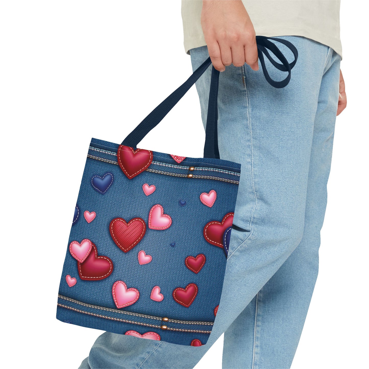 Love Day Graphic Design Denim Fabric Imitation Print Unisex Canvas Bag POLY 3 Sizes Tote Bag 201-29