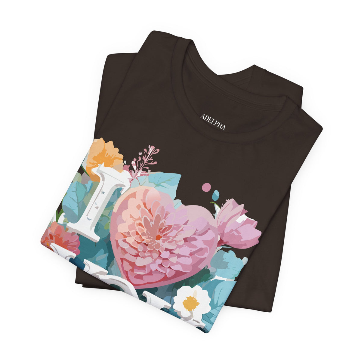 Valentine's Day Graphic Unisex Cotton Bella+Canvas Tee with Floral Art Design d125