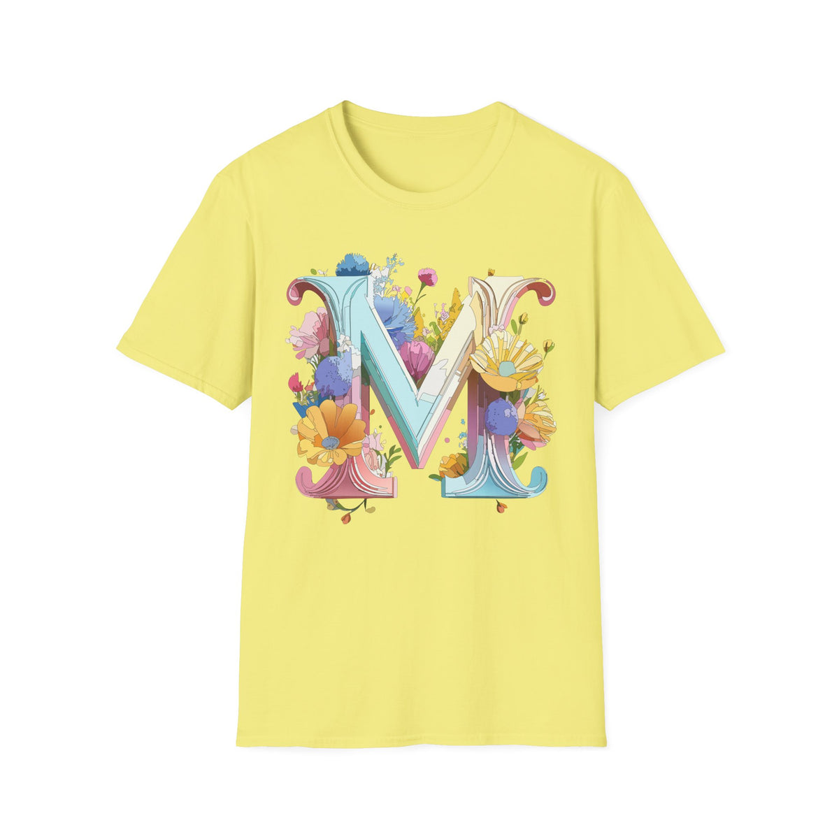 Floral Letter M Monogram T-Shirt | Watercolor Garden Initial Tee