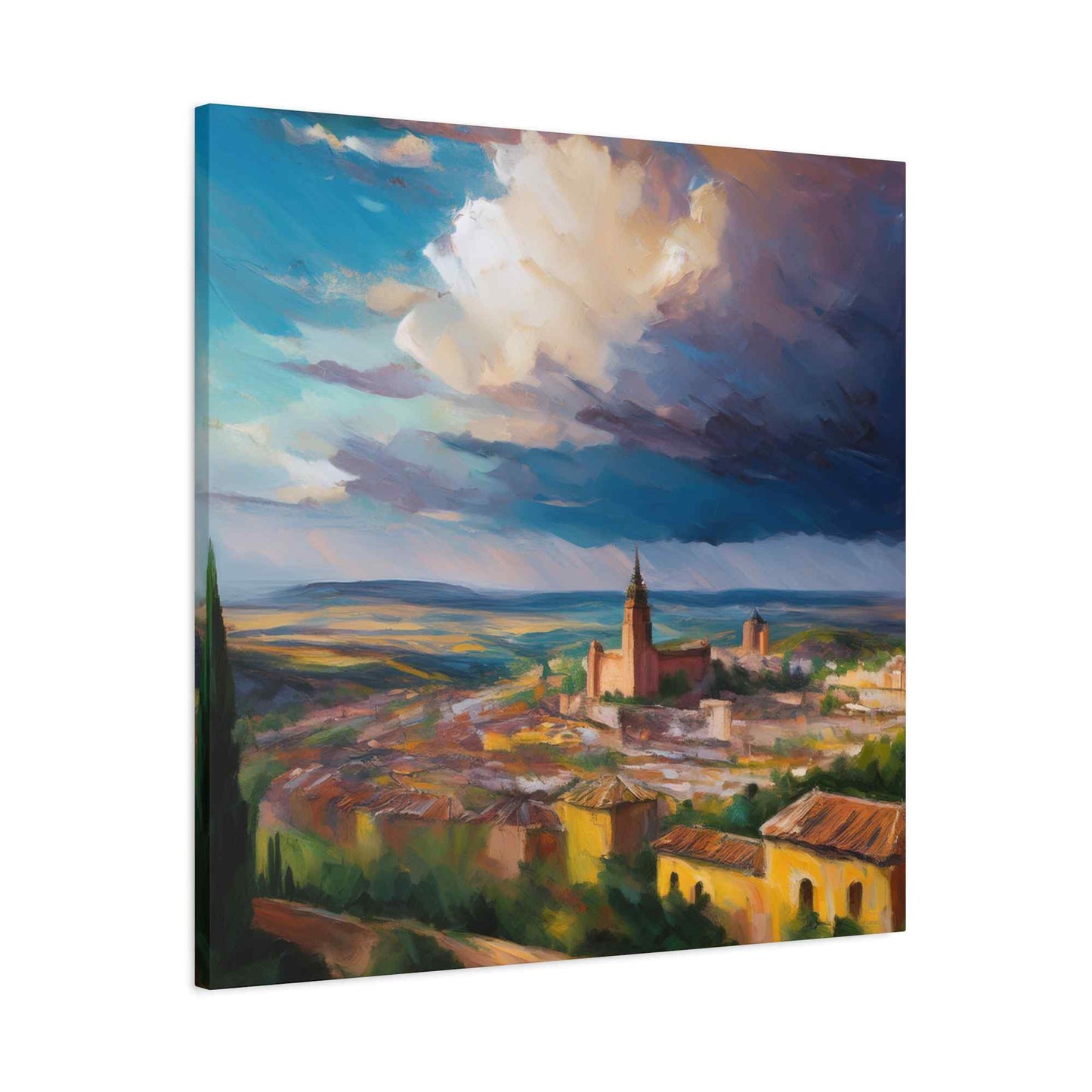 Spanish City Print Canvas, Oil Paint Print 20x20, 24x24, 30x30, 32x32, 36x36 Art Design Print Pine-Wood Inner Frame MC-57