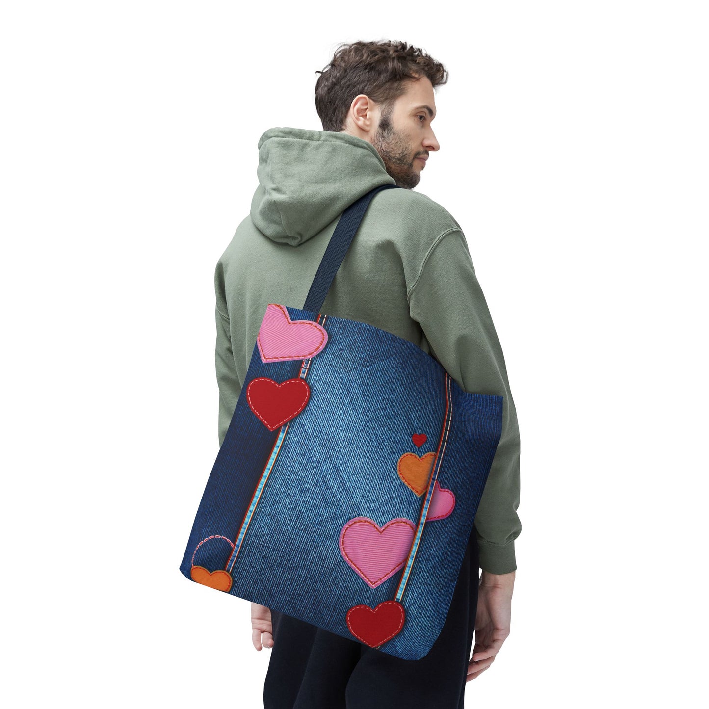 Love Day Graphic Design Denim Fabric Imitation Print Unisex Canvas Bag POLY 3 Sizes Tote Bag 201-22