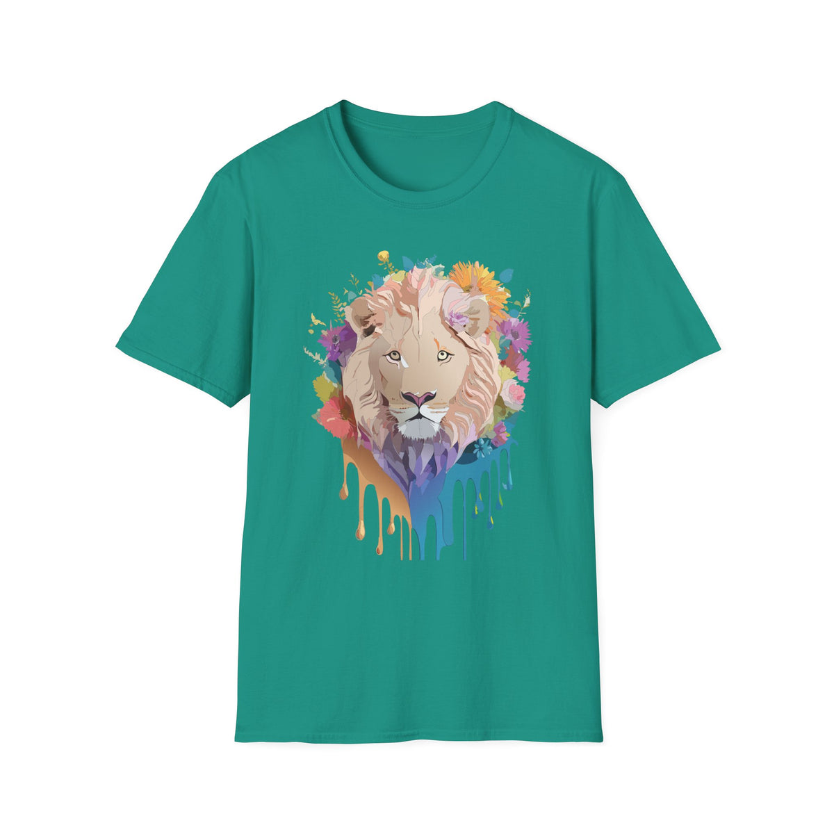 Floral Lion Portrait T-Shirt | Watercolor Drip Mane Tee