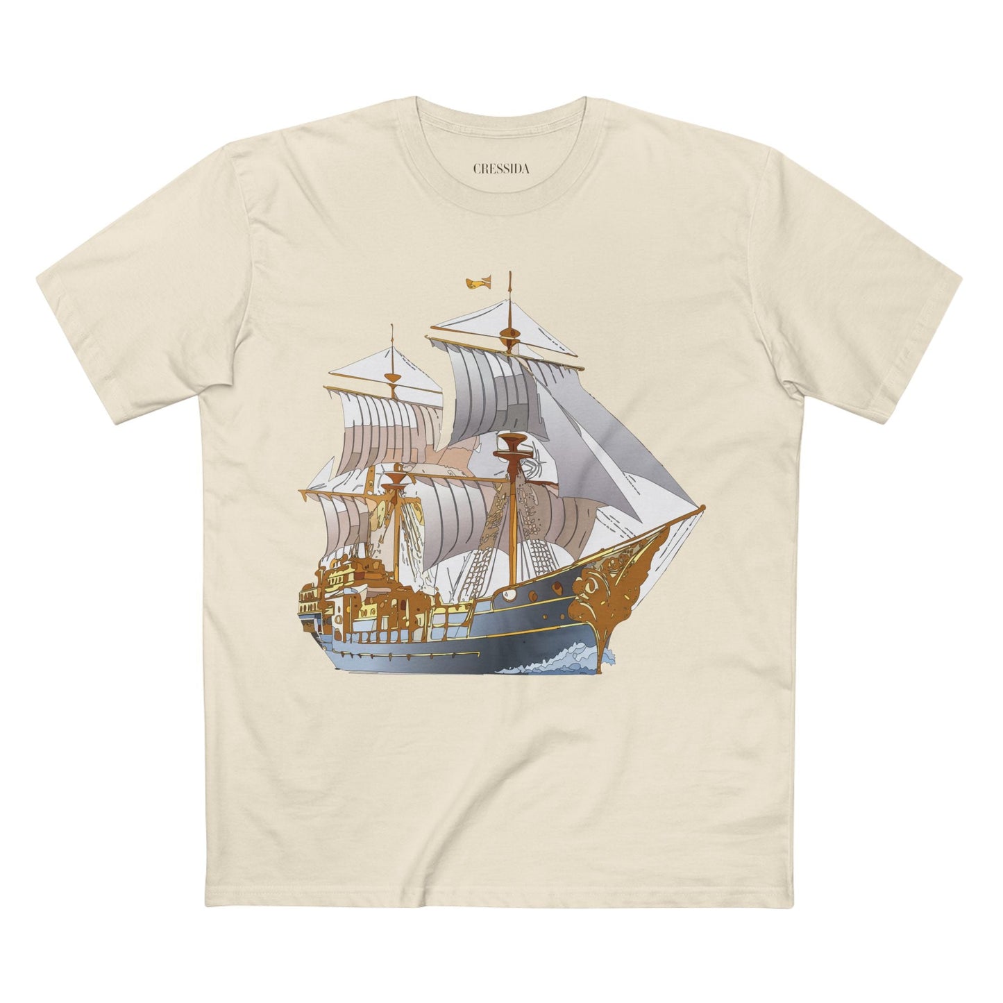 Ship Graphic Unisex 100 Cotton T-Shirt with Gold Frigate Art Design 13